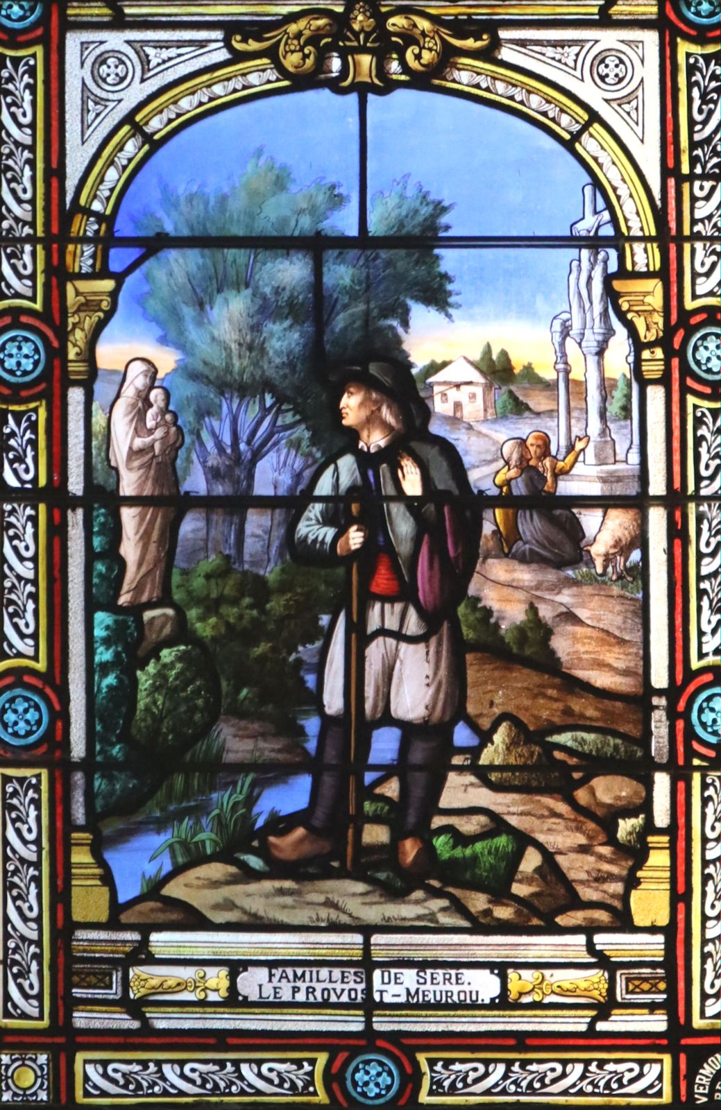 Glasfenster: die Erscheinung vor Claude Alain, in der Kapelle in Le Guiaudet