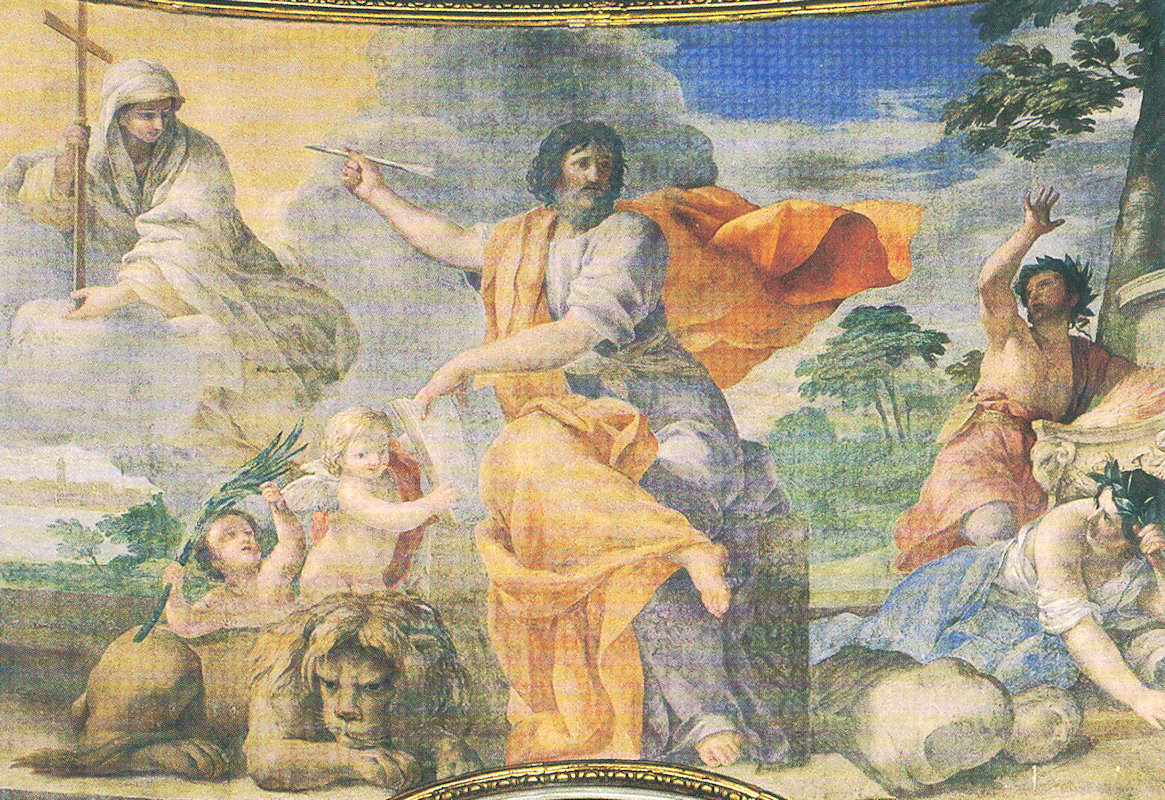 Giovanni Francesco Romanelli: Markus' Verherrlichung, Fresko, 17. Jahrhundert, in der Kirche San Marco Evangelista al Campidoglio in Rom