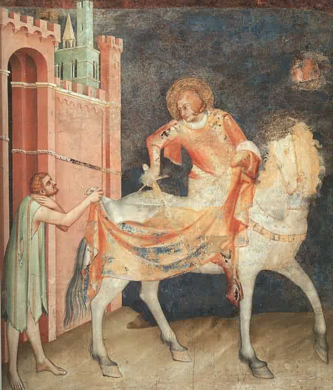 Simone Martini: Martin teilt seinen Mantel, um 1321, Fresko in der Unterkirche der Basilika di San Francesco in Assisi