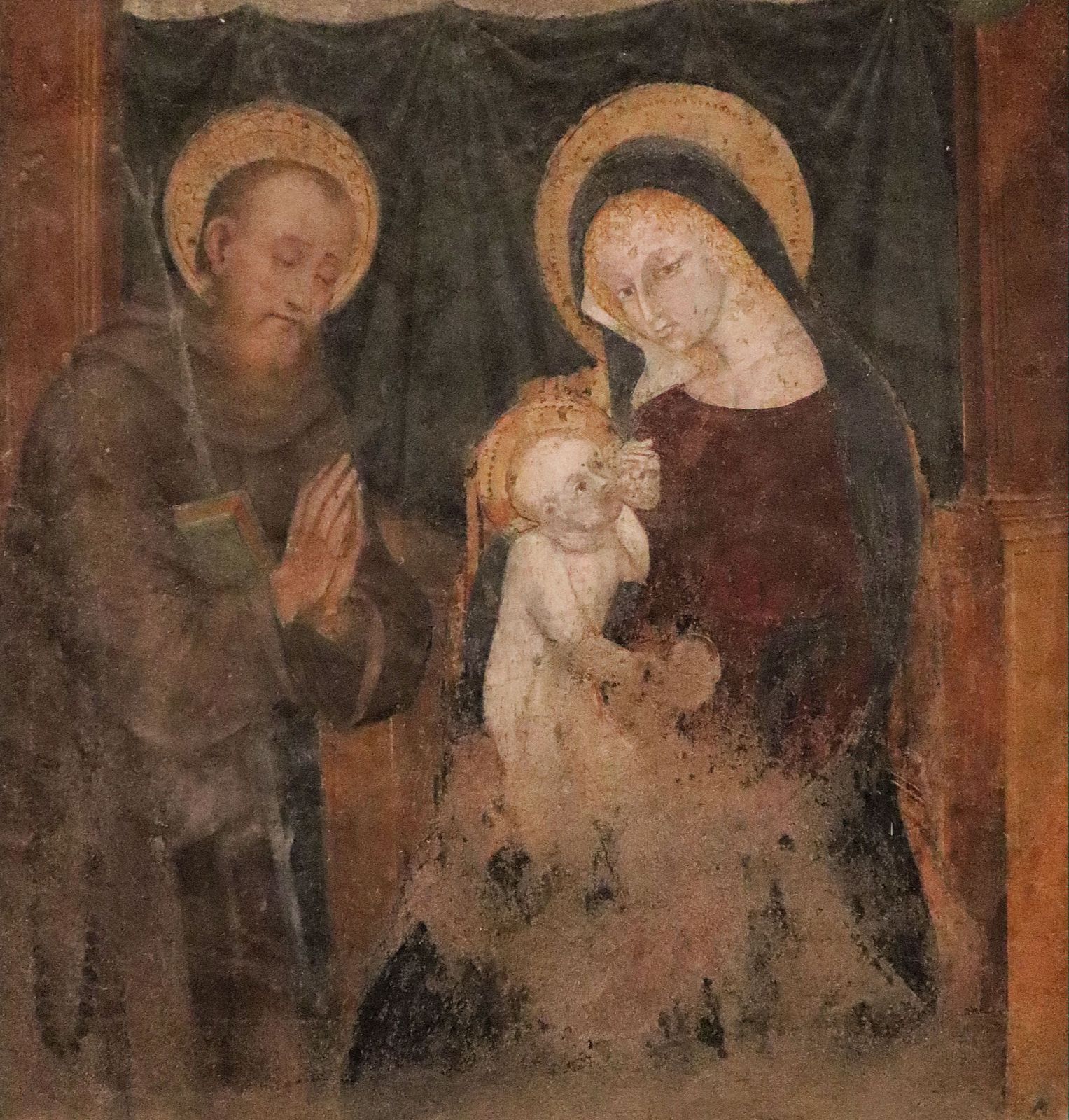 Fresko: Maria, 15. Jahrhundert, mit beigefügtem Matronianus, 16. Jahrhundert, in der Basilika San Nazaro in Brolo in Mailand