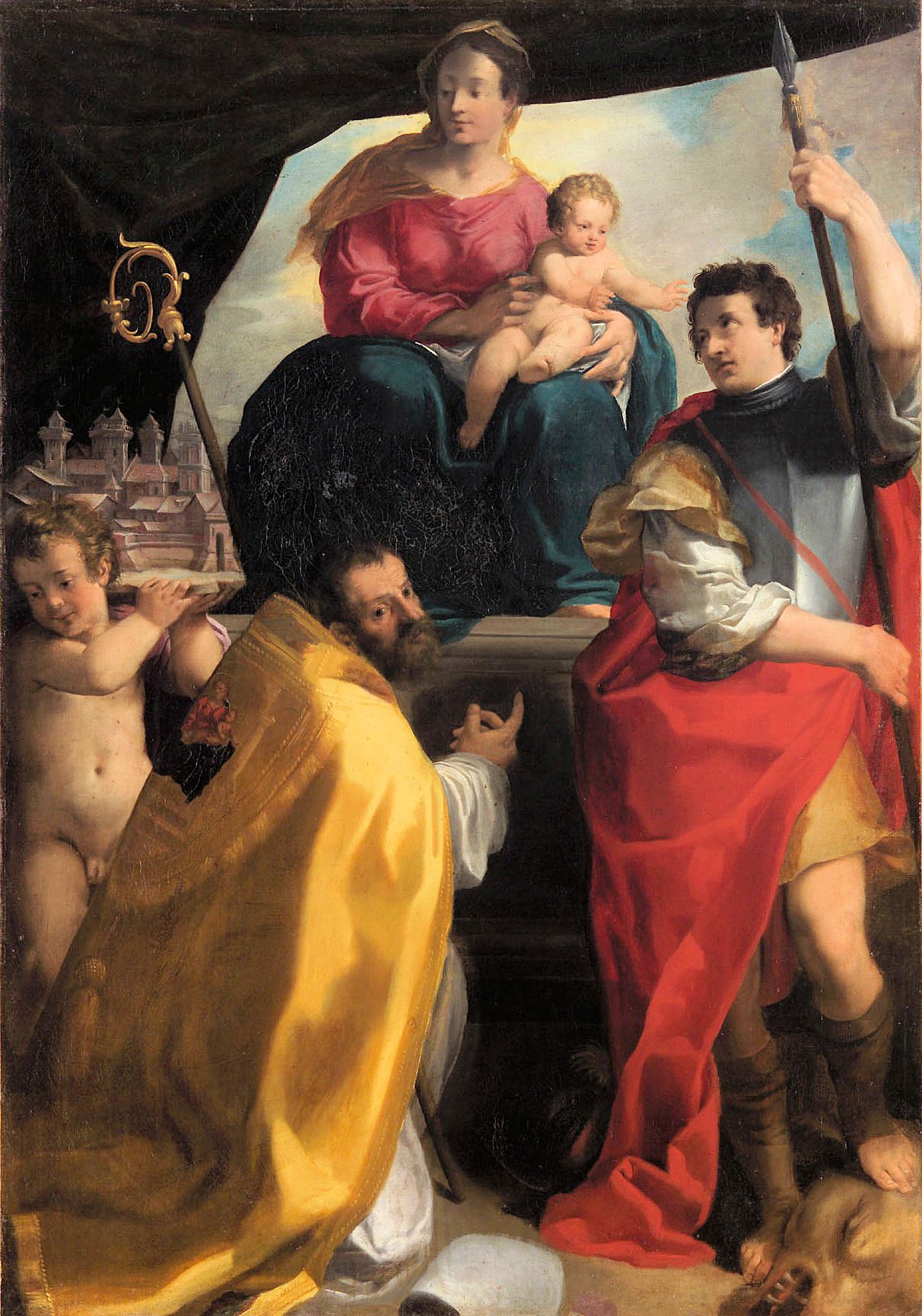 Carlo Bonone: Maurilius und Georg (rechts) vor Maria, um 1610, im Kunsthistorischen Museum in Wien