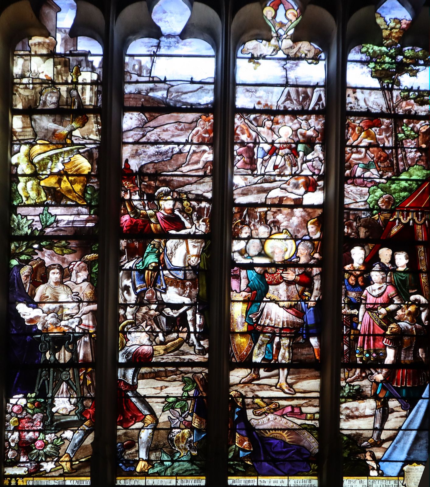 Glasfenster: Mauritius' Bekenntnis zum Christenglauben, in der Kirche Saint-Saveur in Montivilliers bei Le Havre