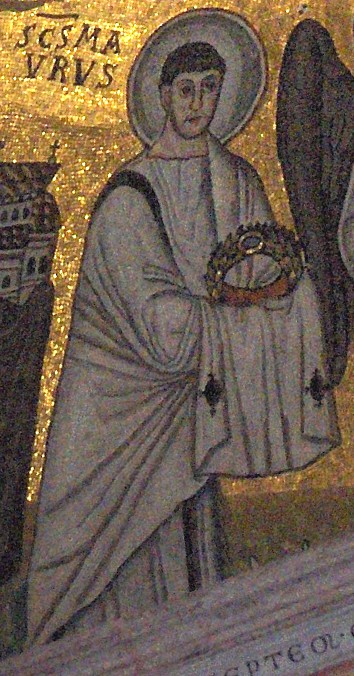 Maurus, Ausschnitt aus dem Apsismosaik der Euphrasius-Basilika in Poreč, 535 von Bischof Euphrasius gestiftet