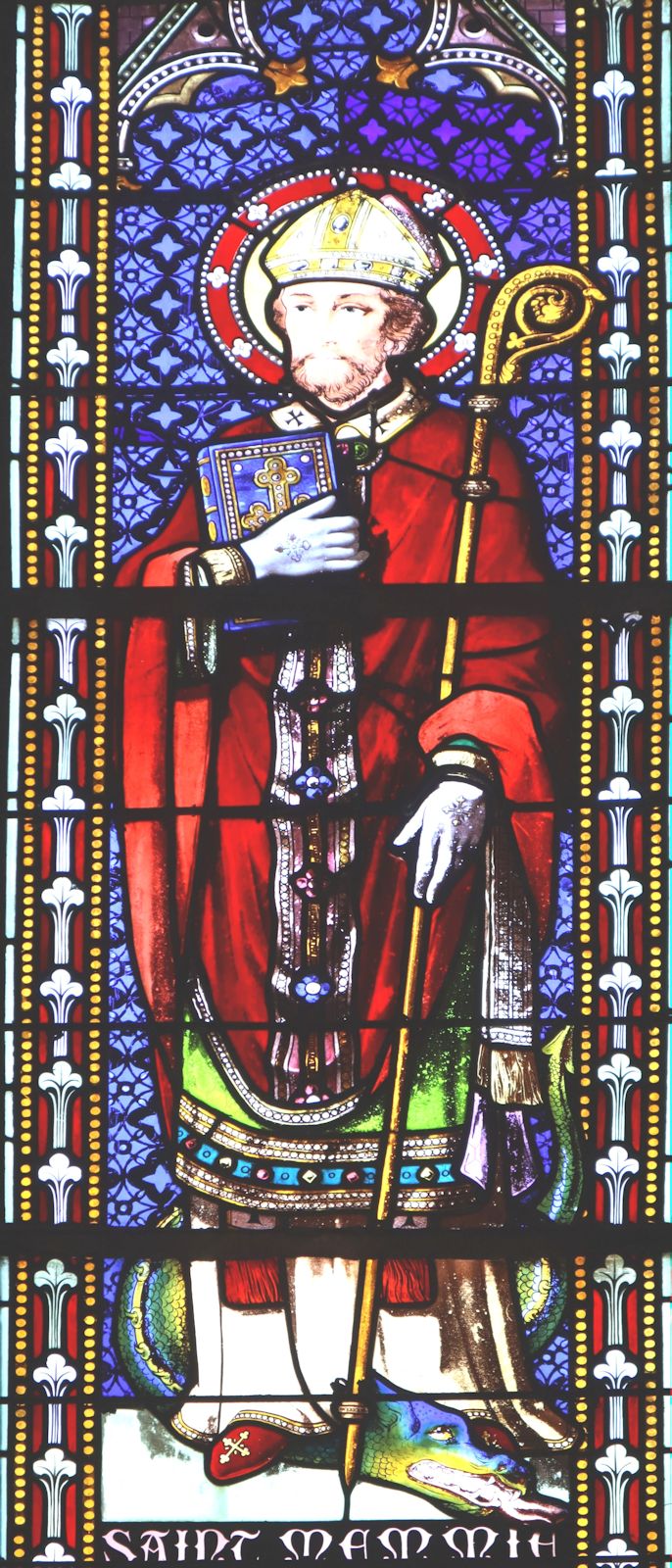 Glasfenster, 19. Jahrhundert, in der ihm geweihten Kirche in Saint-Memmie