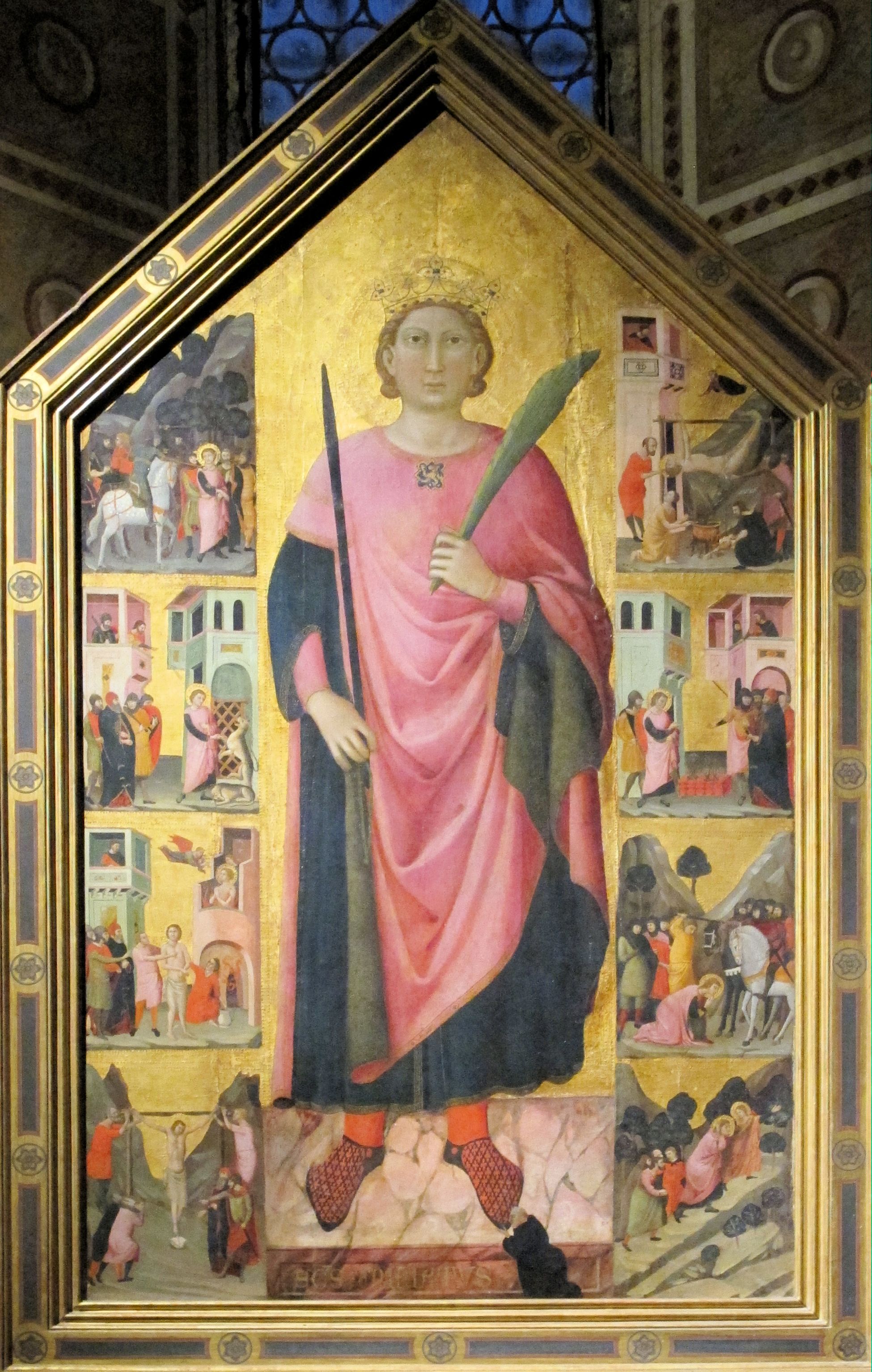 Jacopo del Casentino: Holztafel mit Minias und Szenen aus seinem Leben, um 1320, in der Kirche San Miniato al Monte in Florenz