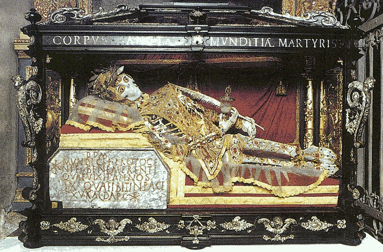 Munitias Reliquien im Schrein des Münchner Goldschmieds Franz Keßler, 1677, in der Pfarrkirche St. Peter in München