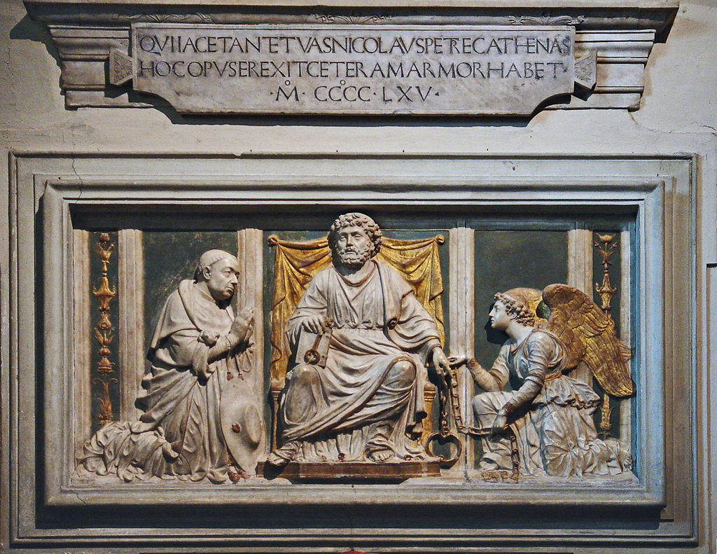 Andrea Bregno: Cusanus' Grab: Nikolaus vor Petrus mit den Ketten und dem Engel, in der Kirche San Pietro in Vincoli