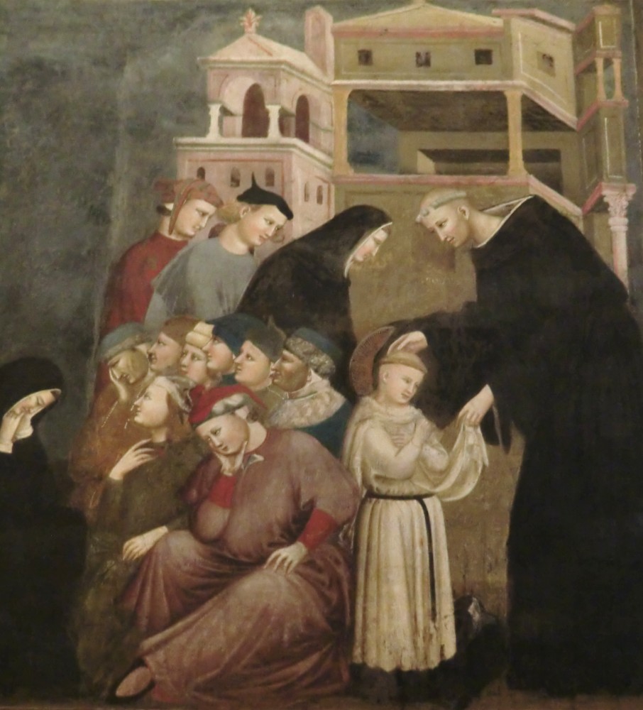 Pietro da Rimini und Schüler: Nikolaus segnet, Fresko, um 1318, in der Großen Kapelle der Basilica di San Nicola in Tolentino