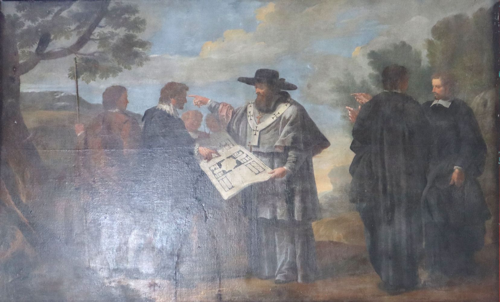 Schule von Philippe de Champagne (zugeschrieben): Nivard bei der Planung zum Bau des Klosters Saint Pierre, um 1690, in der Kirche des ehemaligen Klosters in Hautvillers