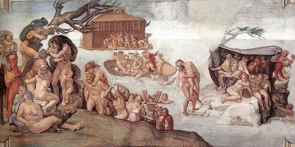 Michelangelo: Sintflut, 1508 - 09, Fresko in der Sixtinischen Kapelle in Rom