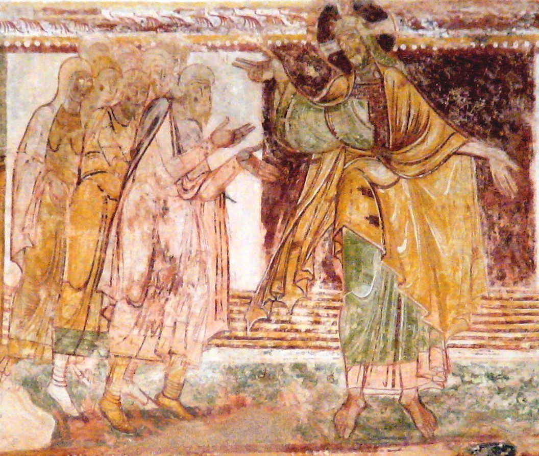 Deckenfresko: Gott empfängt nach der Sintflut Noach, um 1100, in der Kirche des ehemaligen Klosters in Saint-Savin-sur-Gartempe