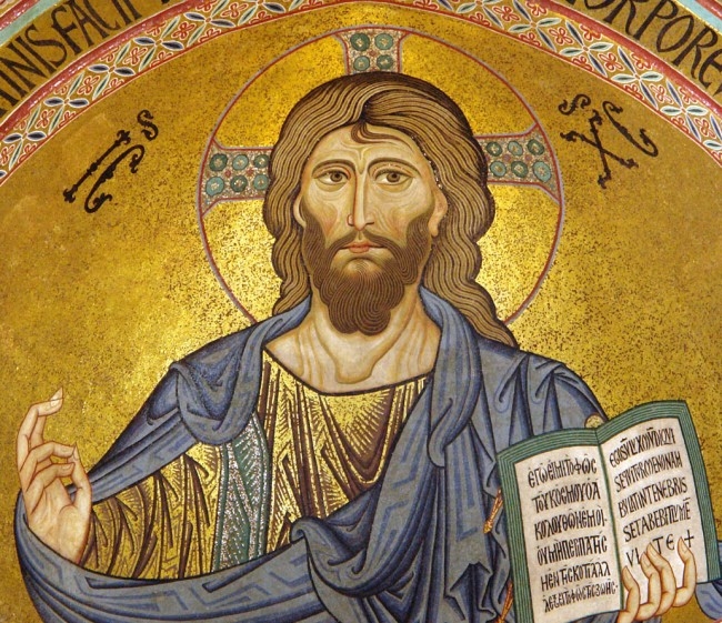 Apsismosaik: Christus Pantokrator, 1148, in der Kathedrale in Cefalù auf Sizilien