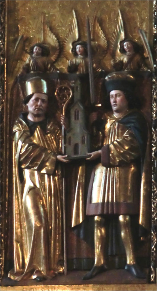Sigisbert und Placidus, Relief, 1886 - 1492, im Hochaltar der Kathedrale in Chur
