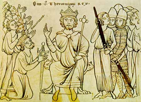 Buchmalerei: Ottos als Sieger über Berengar II., um 1200, Manuscriptum Mediolanense
