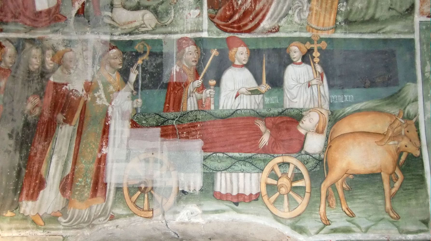 Giovanni de Campo: Der Zug zu Panaceas Begräbnis, Fresko, 1476, im Oratorium San Pantaleone in Boccioleto bei Vercelli