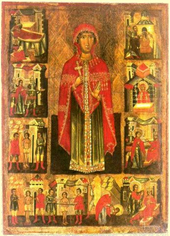 Russische Ikone aus dem 16. Jahrhundert: Paraskeva und Szenen aus ihrem Leben. Saris Museum in Bardejov in der Slowakei