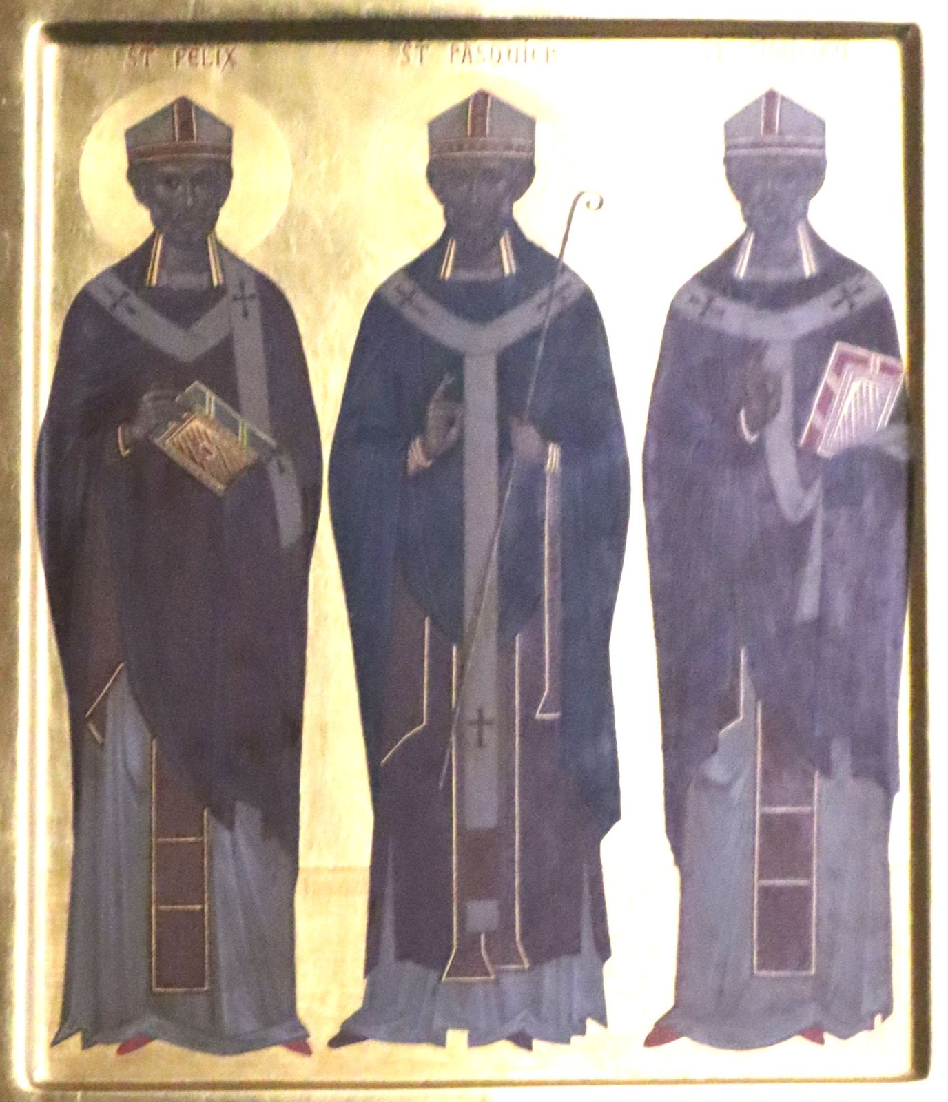 Ikone: die Bischöfe Felix von Nantes, Pascharius und Similianus von Nantes (von links), in der Kirche Saint-Félix in Nantes