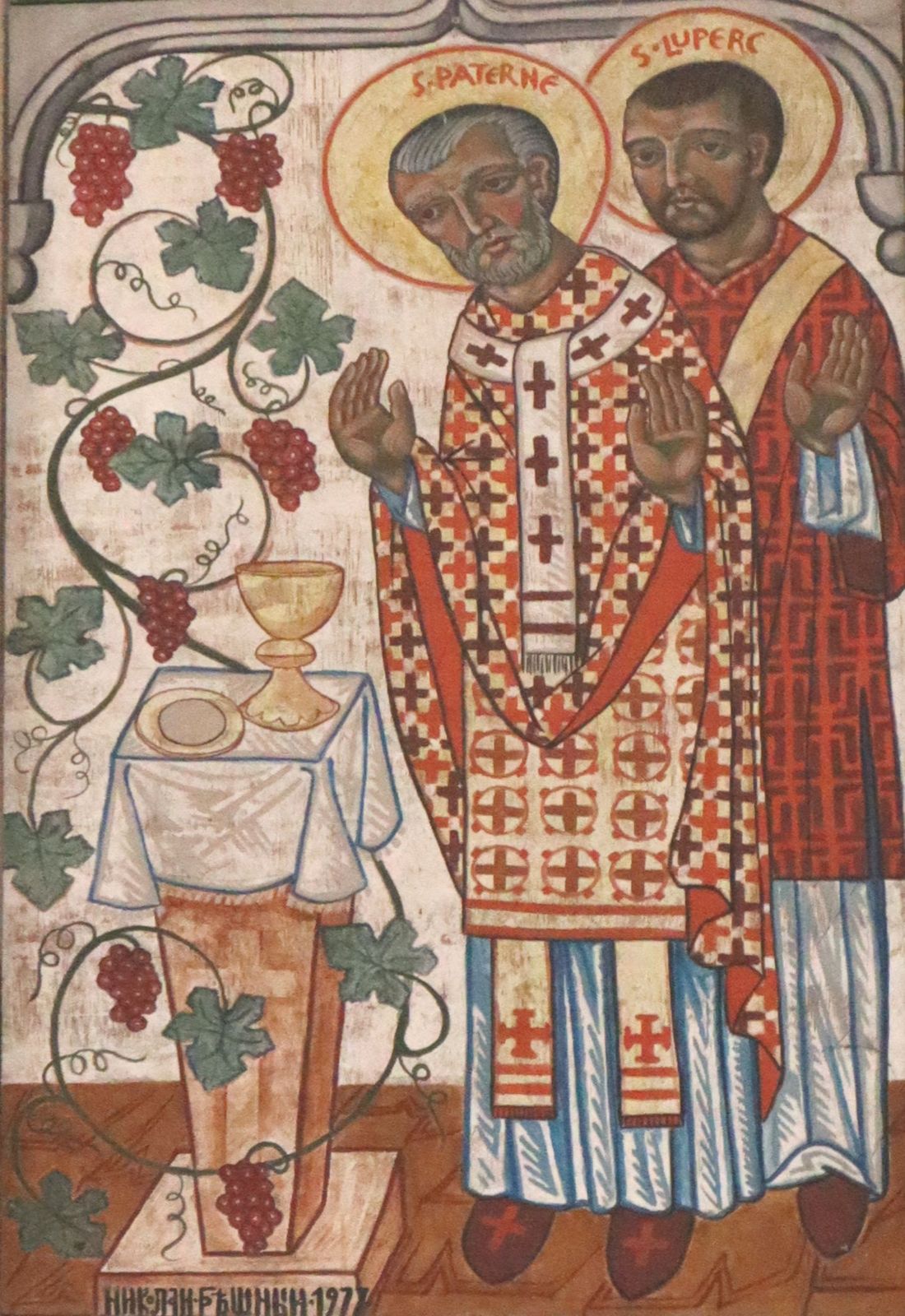 Gemälde: Paternus und Lupercus von Eauze (rechts), 1977, in der Kathedrale in Eauze