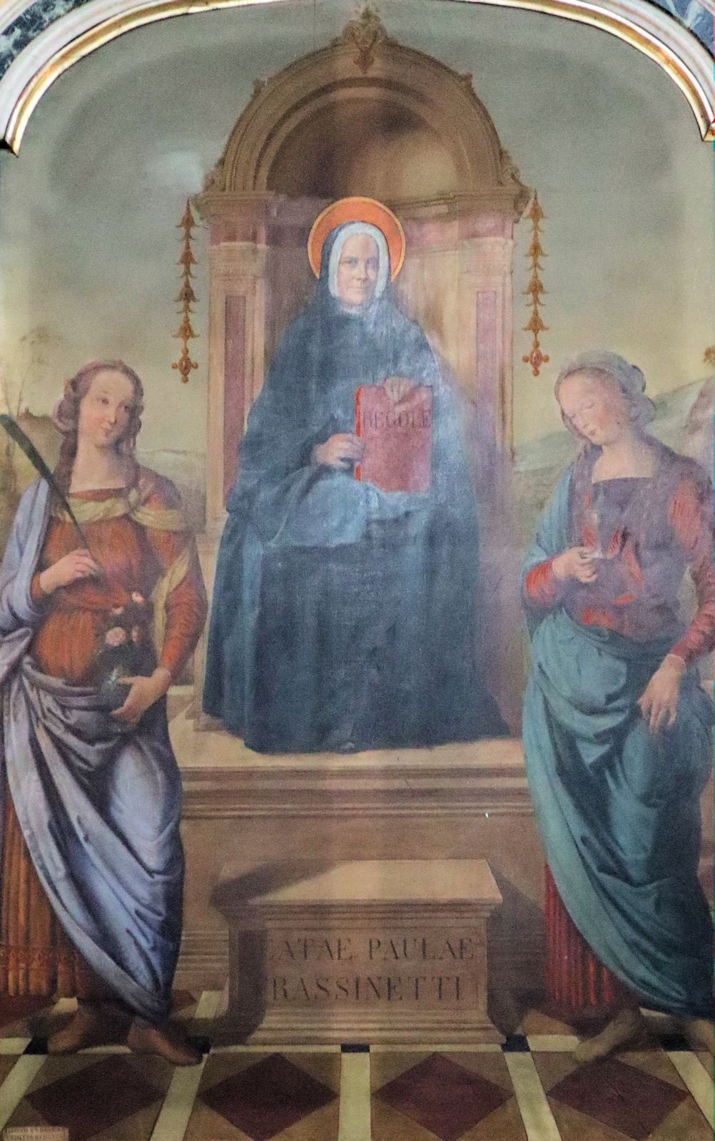 Paula Frassinetti mit Dorothea (links) und Katharina von Genua (rechts), Altarbild in der Kirche San Pedro in Quinto al Mare