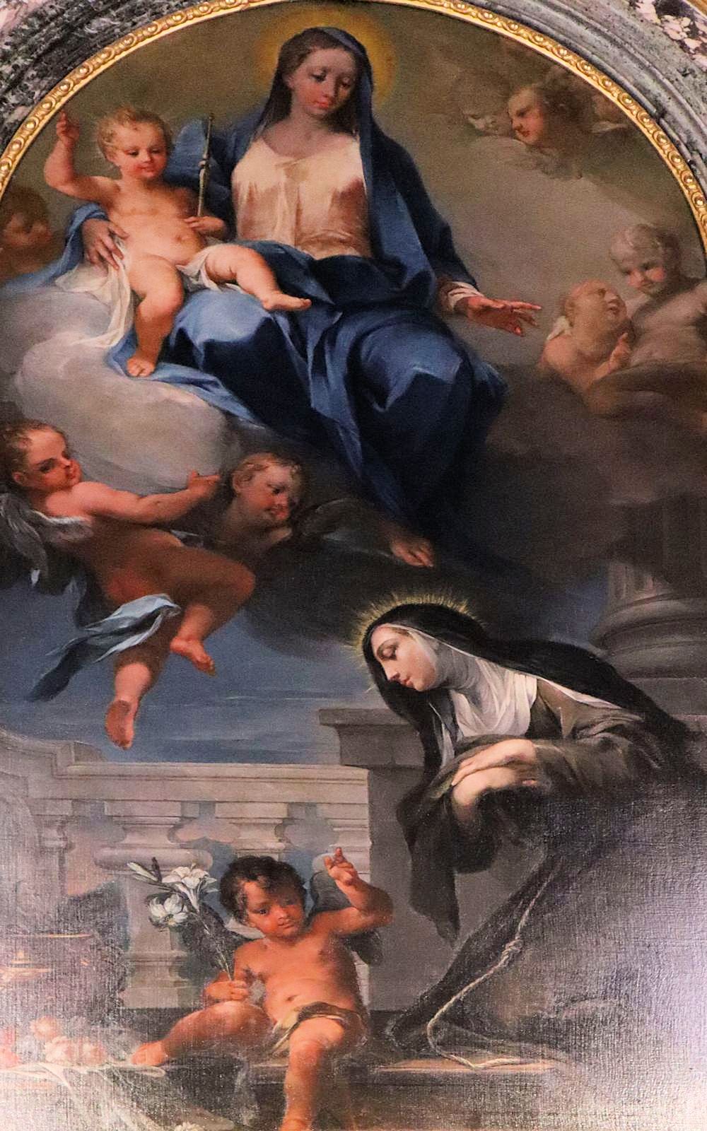 Claudio Francesco Beaumont: Paula betend vor Maria, Altarbild, 1725, gestiftet von der Grafenfamilie Costa, in der Kirche San Francesco in Bene Vagienna