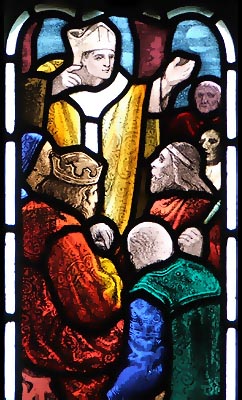 Glasfenster: Paulinus predigt vor König Edwin