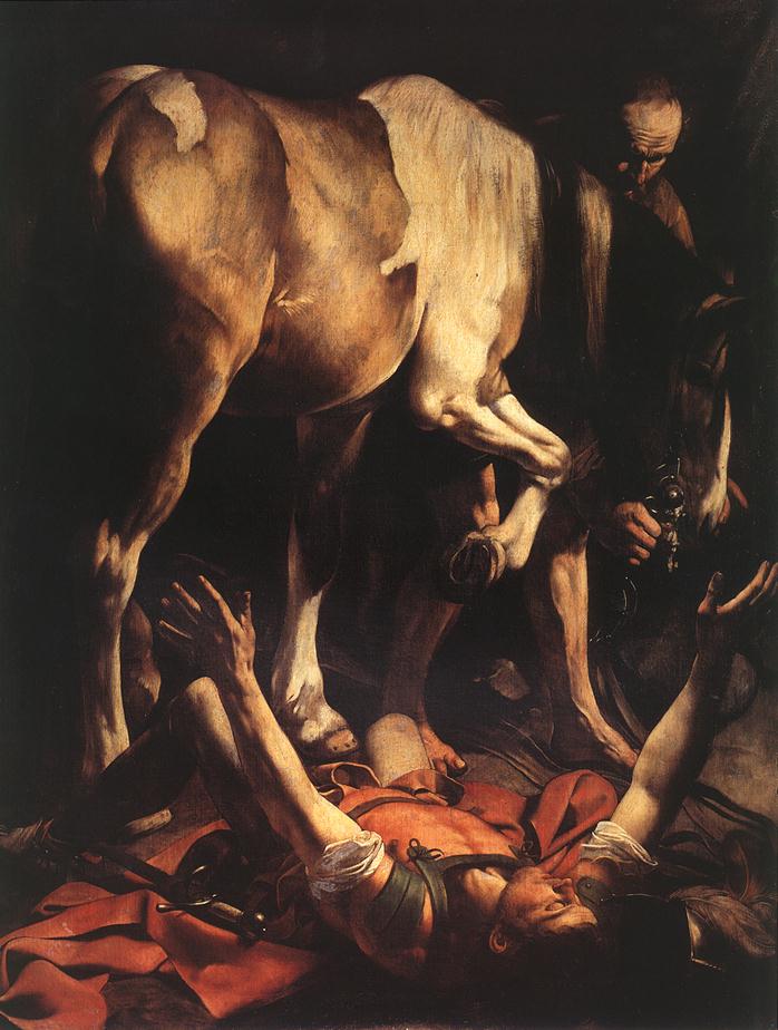 Caravaggio: Die Bekehrung des Saulus, 1600, in der Cerasi-Kapelle in der Kirche Santa Maria del Popolo in Rom