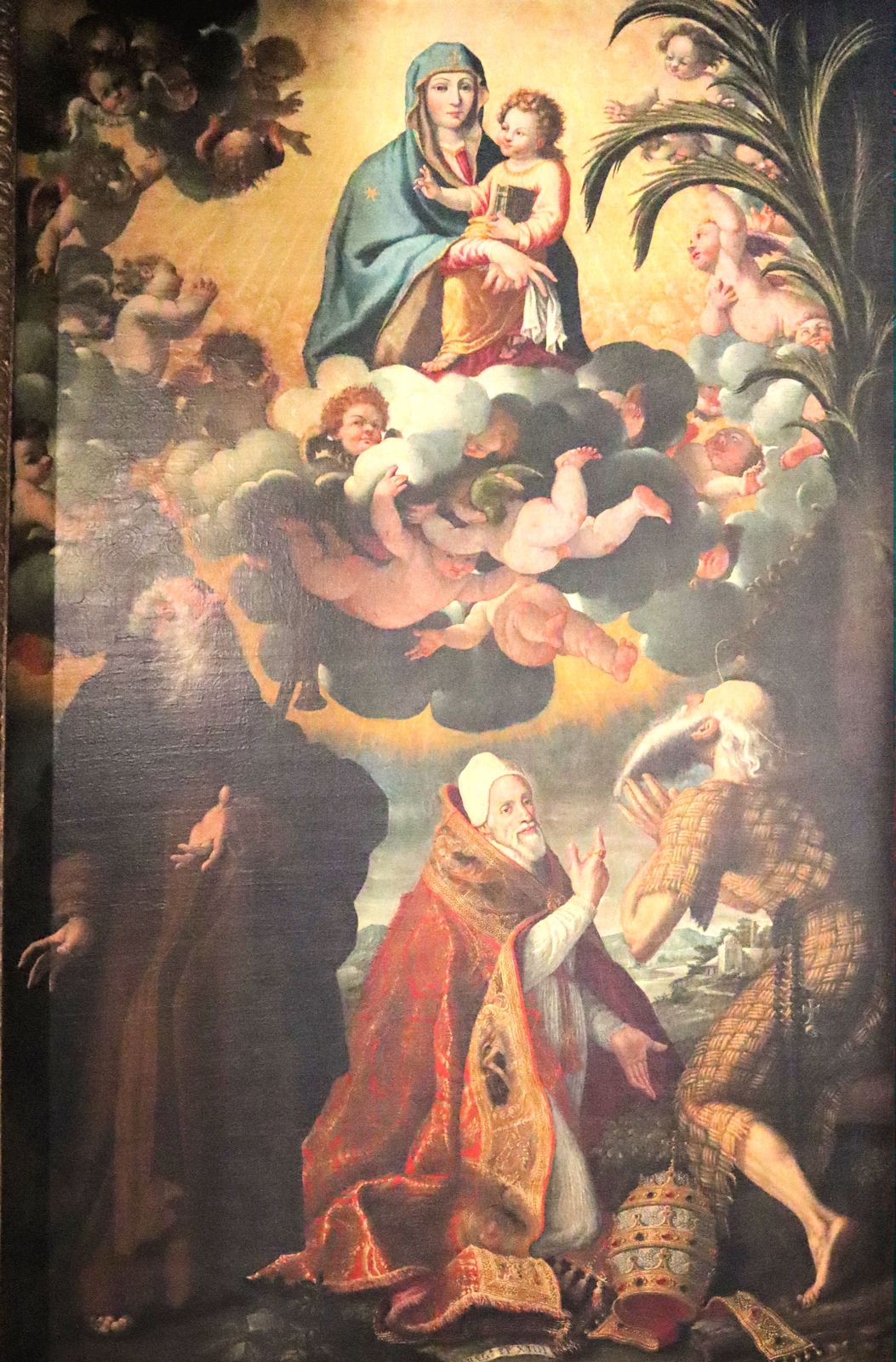 Luca Cattapane: Altarbild: Antonius, Papst Gregor XIV. und Paulus (von links) vor Maria, 1593, in der Kathedrale in Cremona