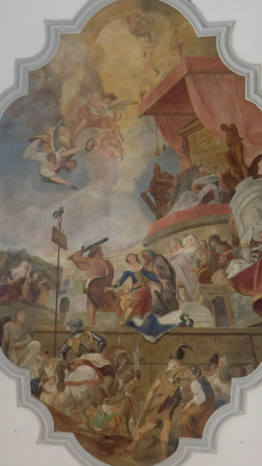 Johann Konrad Wenger: Pelagius' Martyrium, um 1750, Deckenbild in der Pelagiuskirche in Bischofszell