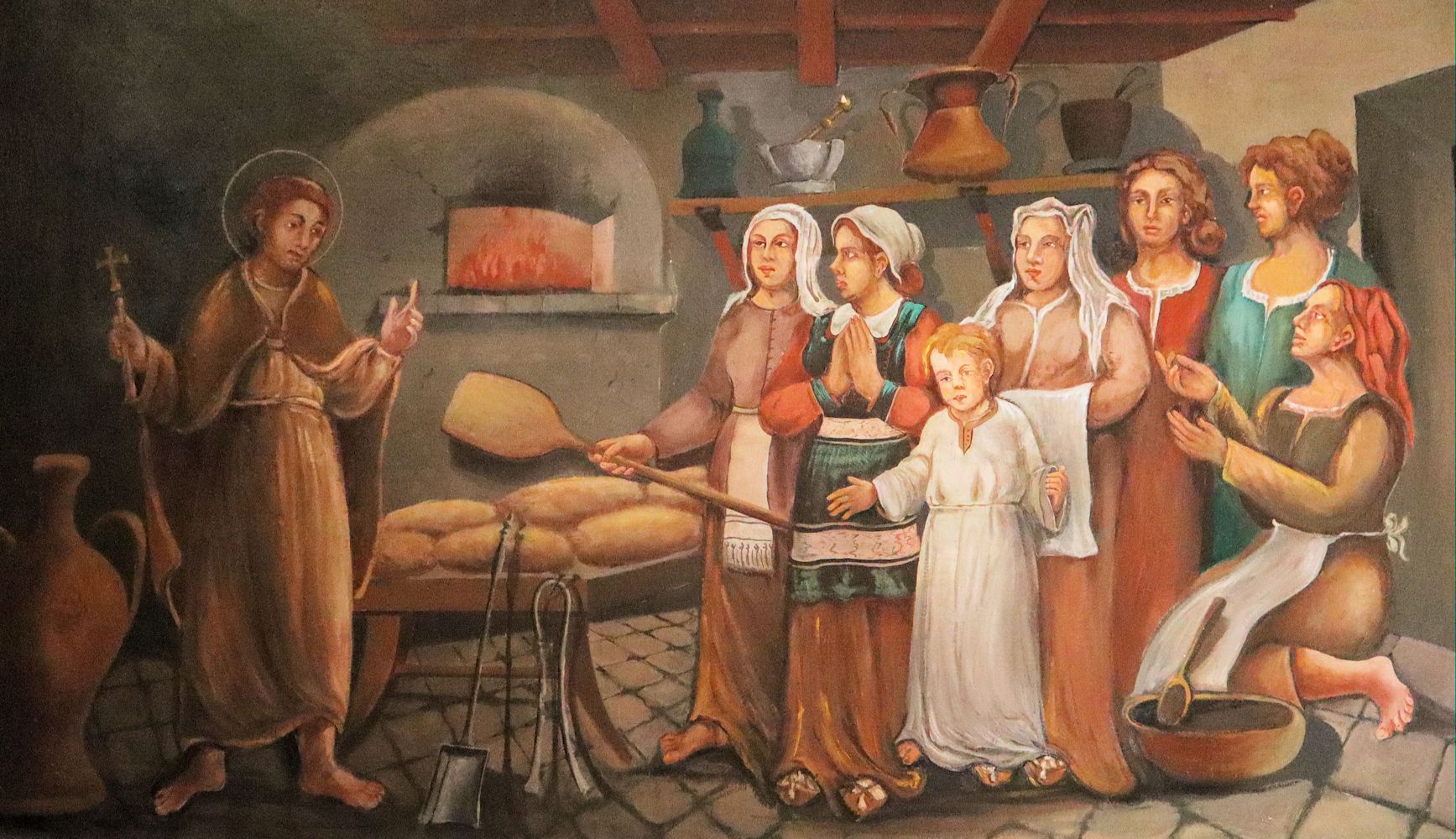 Fresko: das Wunder der Brotvermehrung, in der Kirche San Pietro Eremita in Trevi nel Lazio