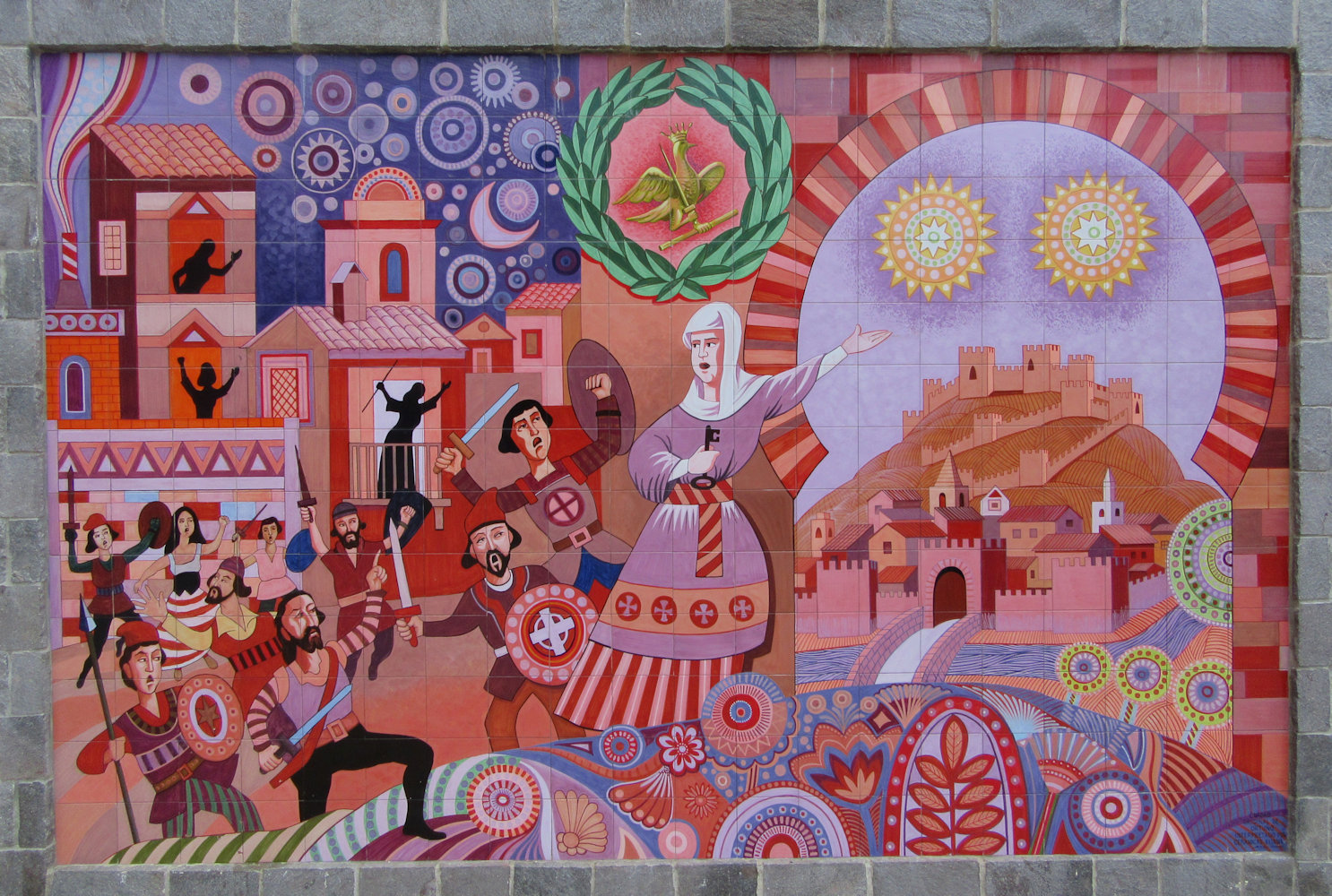 Azulejo mit der Legende der Armengola auf dem Platz in Orihule, am dem füher das Kapuzinerkloster stand