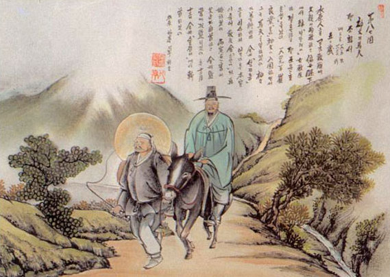 koreanische Reiszeichnung: Petrus Cho Hwa-so mit Pater Thomas Choe Yang-eop