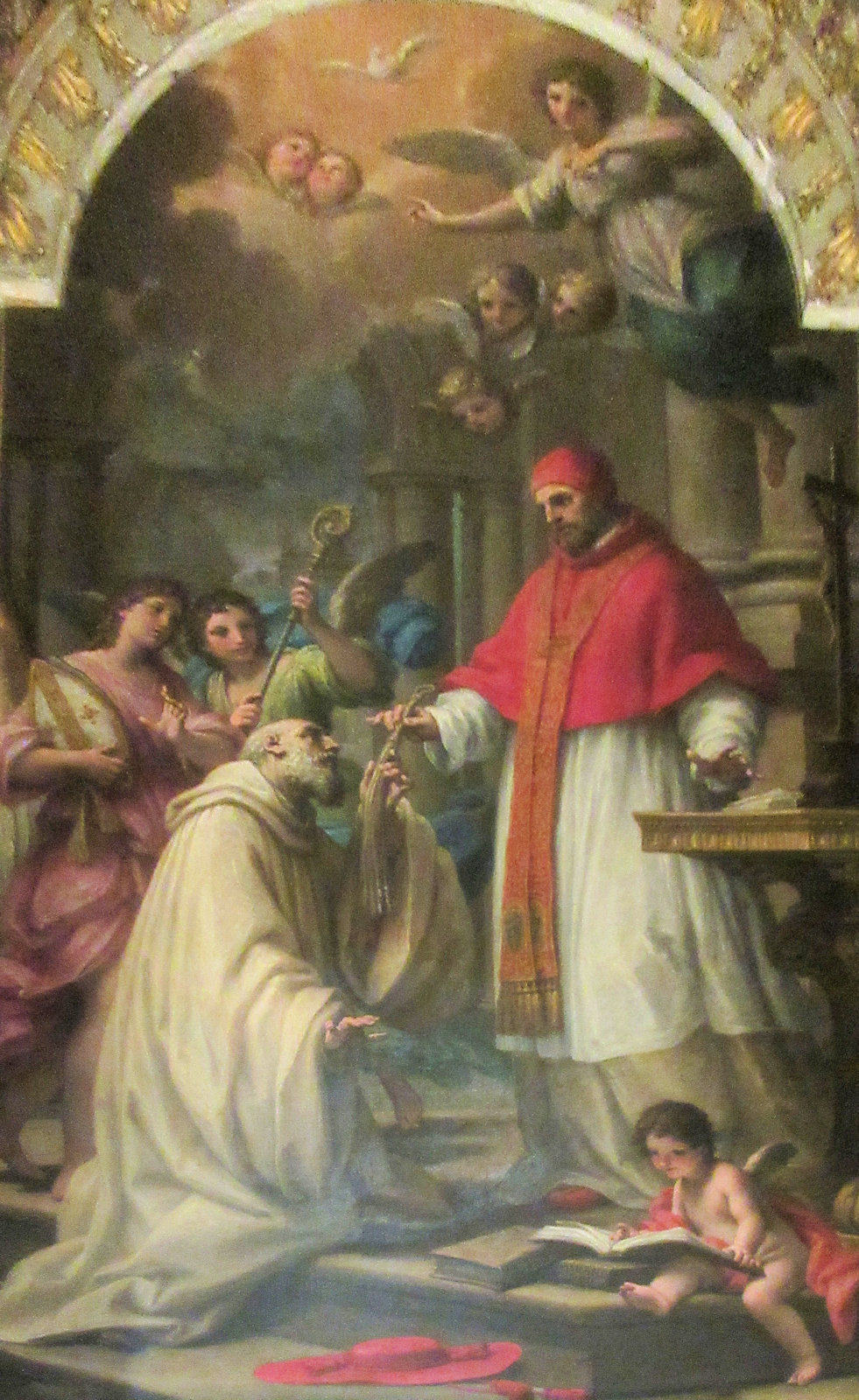Francesco Mancini: Petrus erhält von Papst Alexander II. die Bestätigung der Ordensregel, Altarbild, 1751, in der Kirche San Gregorio Magno al Celio in Rom