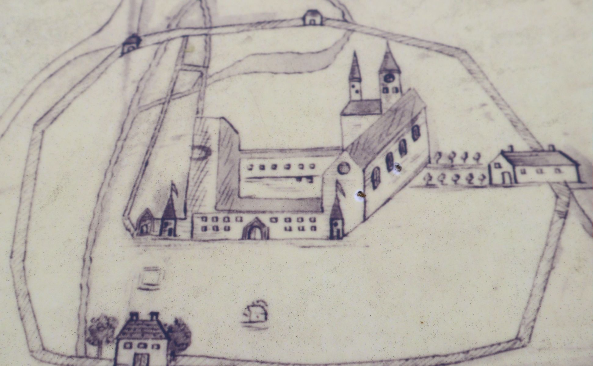 Skizze am ehemaligen Kloster Mont-Sainte-Marie im heutigen Labergement-Sainte-Marie