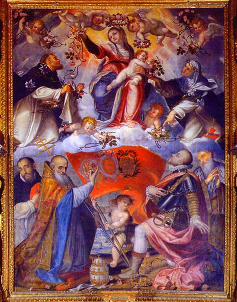 Grazio Cossali: Pius V. schreibt Maria den Sieg bei Lepanto zu, 1597, in der Kirche Santa Croce in Bosco Marengo