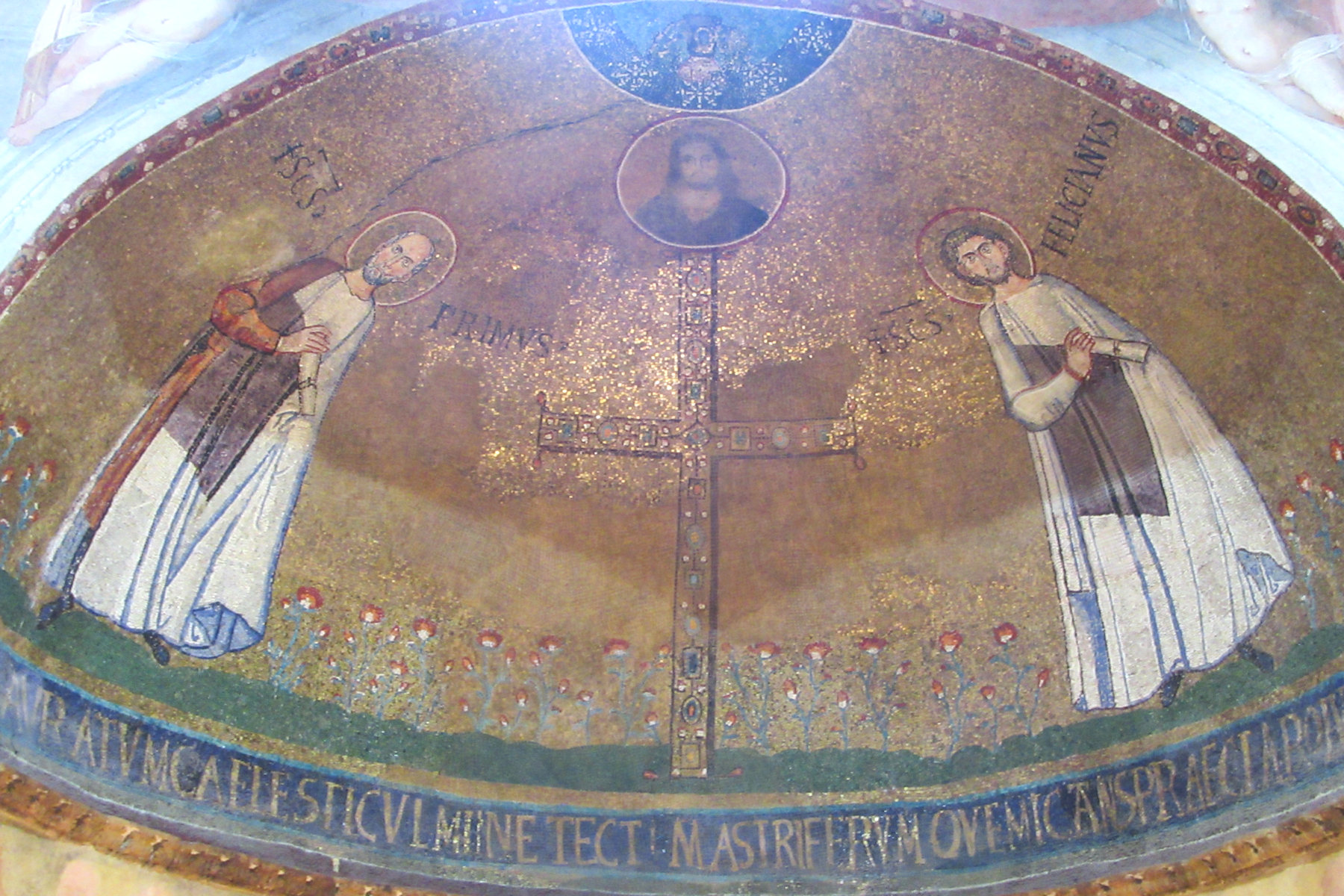 Apsismosaik, 7. Jahrhundert, in der Primus und Felicianus geweihten Kapelle der Kirche San Stefano Rotondo in Rom