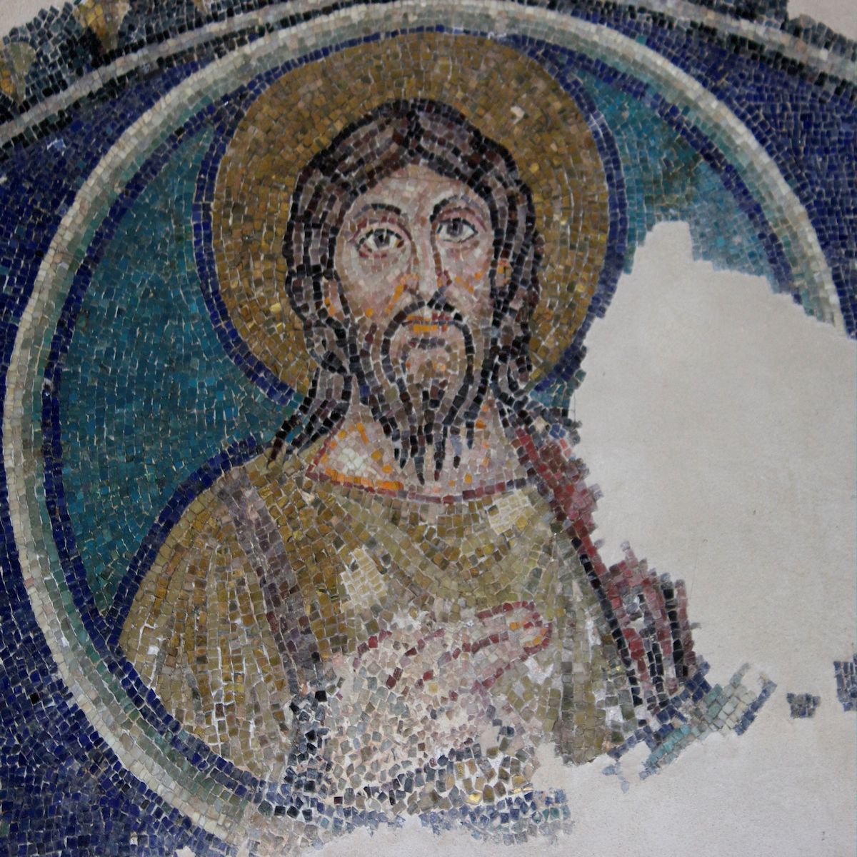Mosaik, 5. Jahrhundert, in der Matrona von Capua geweihten Kapelle neben der Priscus geweihten Erzpriesterkirche in San Prisco bei Caserta