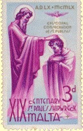 Maltesische Briefmarke: Paulus tauft Publius