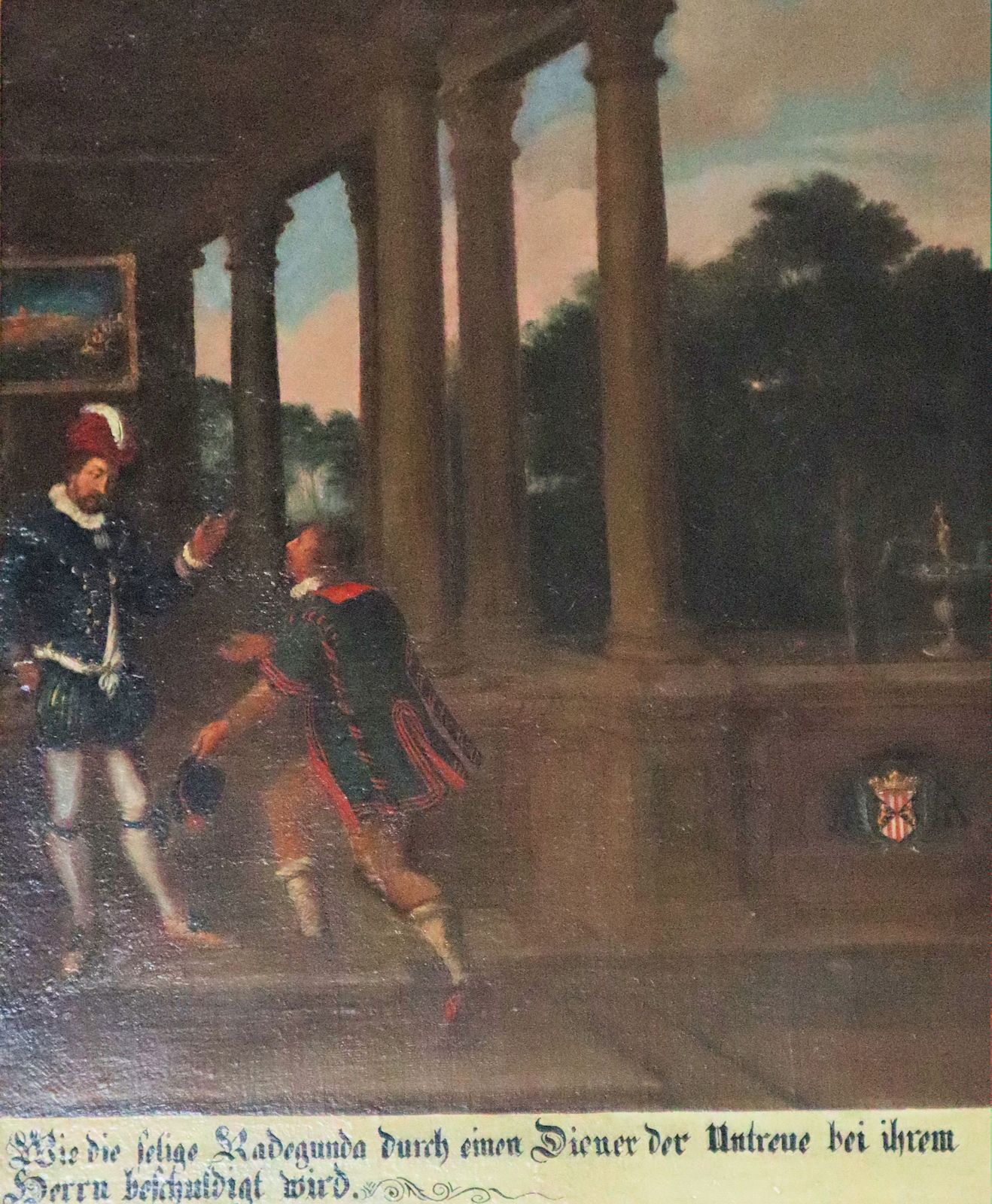 „Wie die selige Radegunda durch einen Diener der Untreue bei ihrem Herrn beschuldigt wird”, Gemälde in der Kirche St. Radegund in Waldberg
