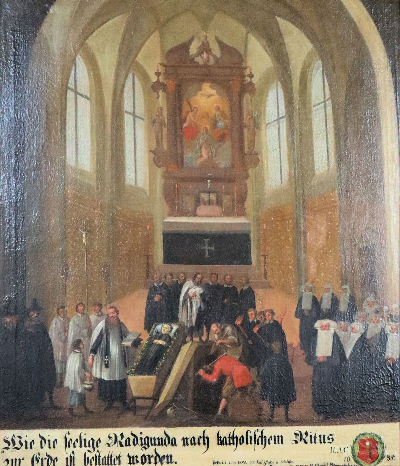 „Wie die selige Radegunda nach katholischem Ritus zur Erde ist bestattet worden”, Gemälde in der Kirche St. Radegund in Waldberg