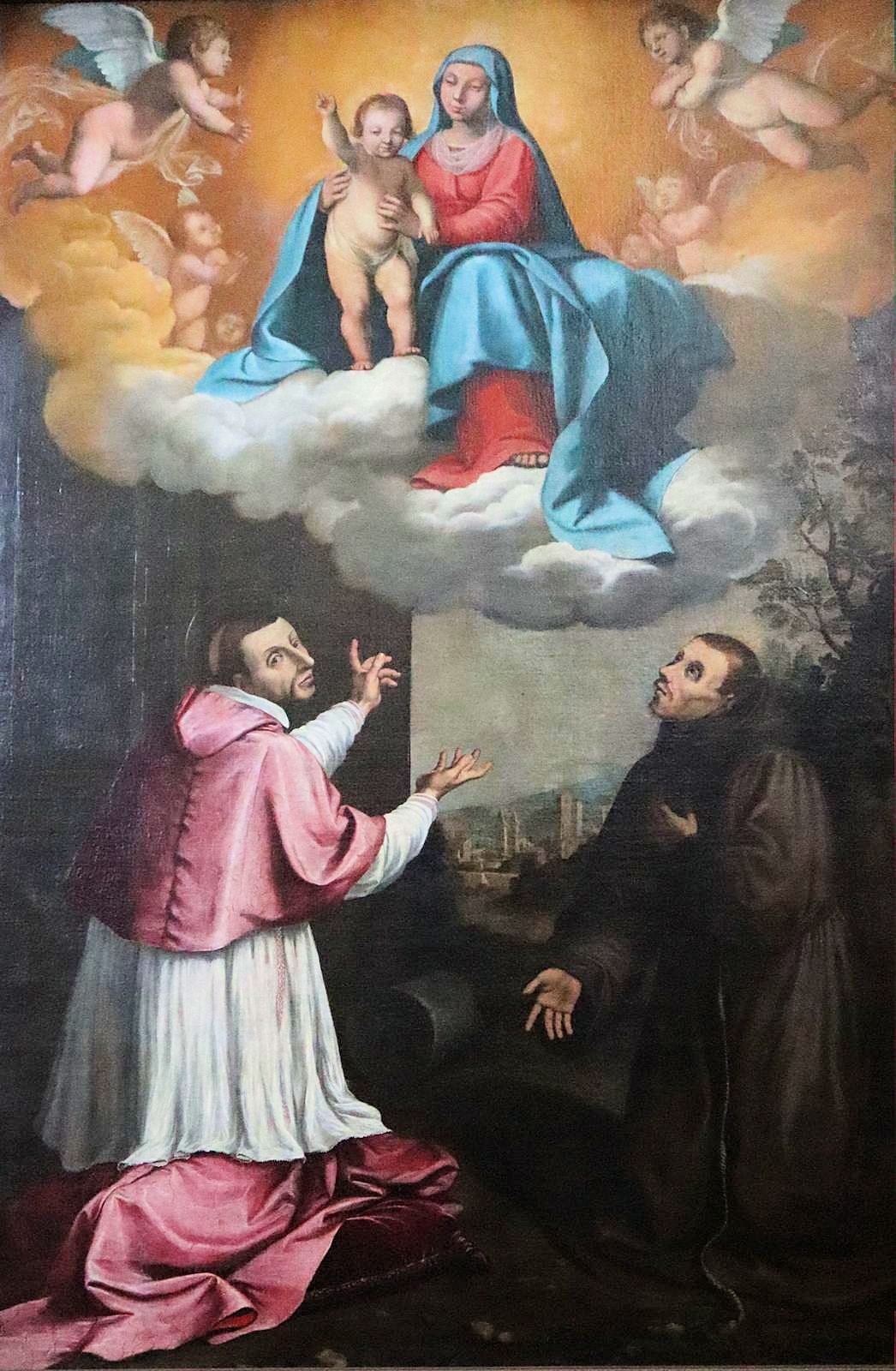 Raffaello Schiaminossi (?): Rainer (rechts) und Karl Borromäus vor >Maria, um 1610, in der Kirche San Francesco in Sansepolcro