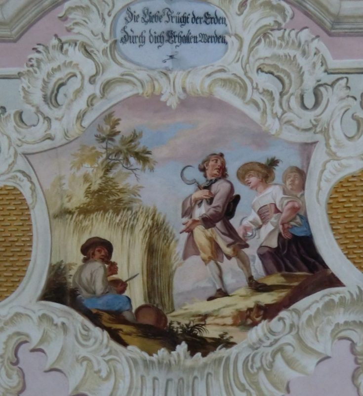 Joseph Hartmann: Rasso als Erhalter der Ernte, Deckenfresko, 1747, in der Wallfahrtskirche in Untergammenried