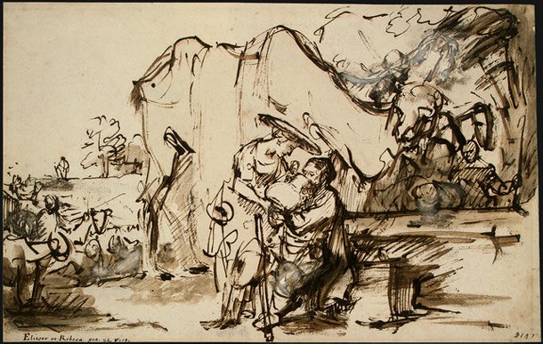 Rembrandt Harmensz van Rijn: Eliezer und Rebecca am Brunnen, um 1645