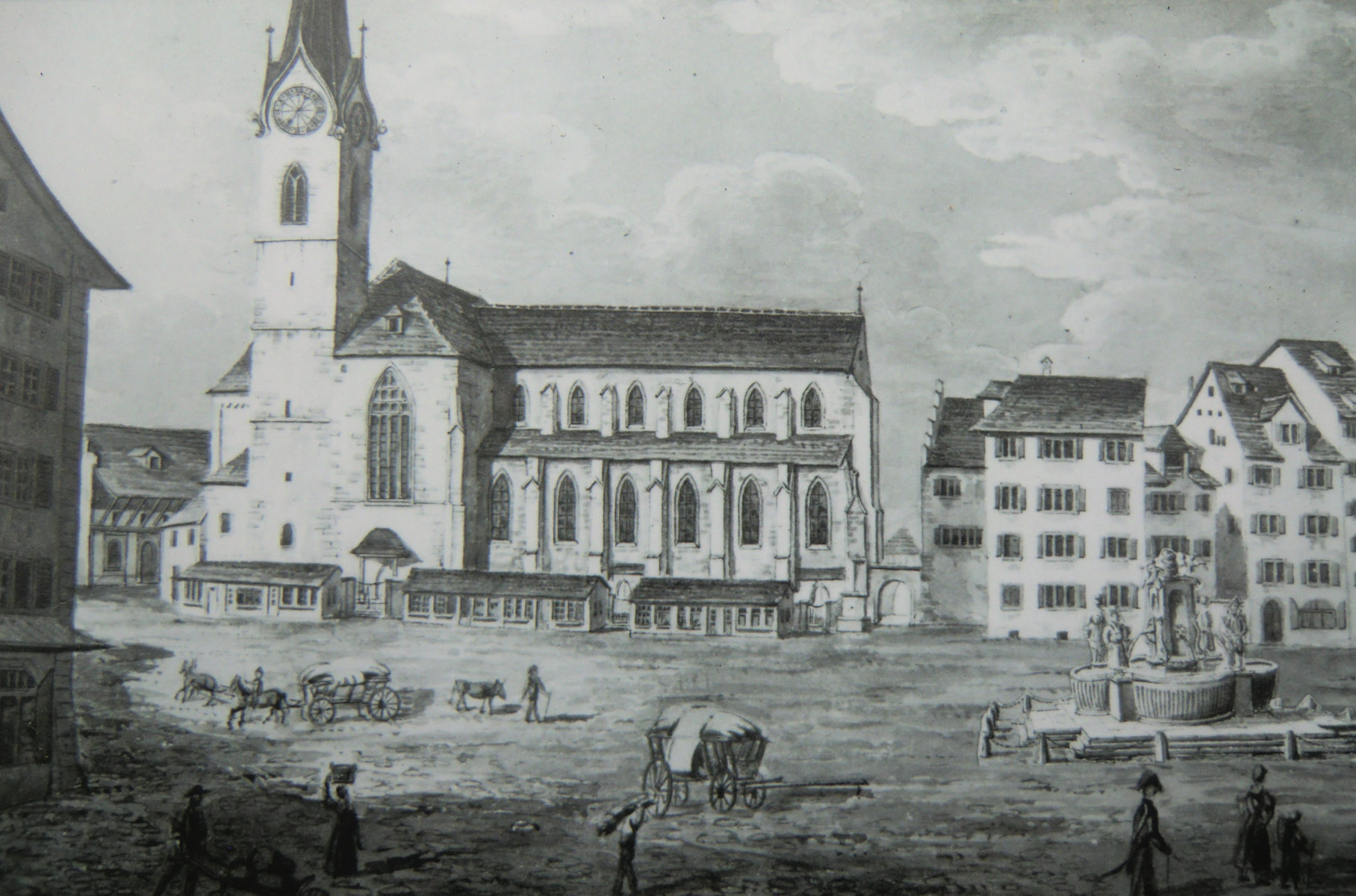 Emil Schulthess: Fraumünster in Zürich, Aquarell, um 1800