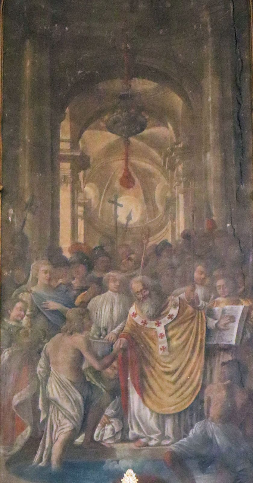 Bild in der Apsis: Remigius tauft Frankenkönig Chlodwig, in der Kirche Saint-Jacques in Lunéville