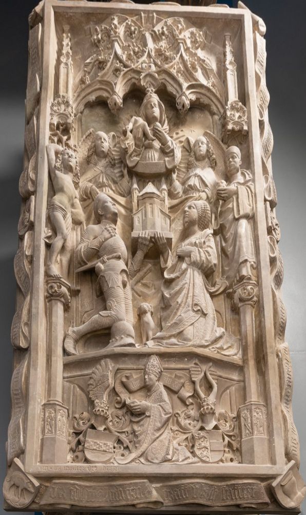 Wolfgang Leb: Deckplattte des Grabmals für Ulrich und Richardis, um 1490, in der Kirche St. Sebastian in Ebersberg Kopie von 1909 im Museum der Schönen Künste in Budapest
