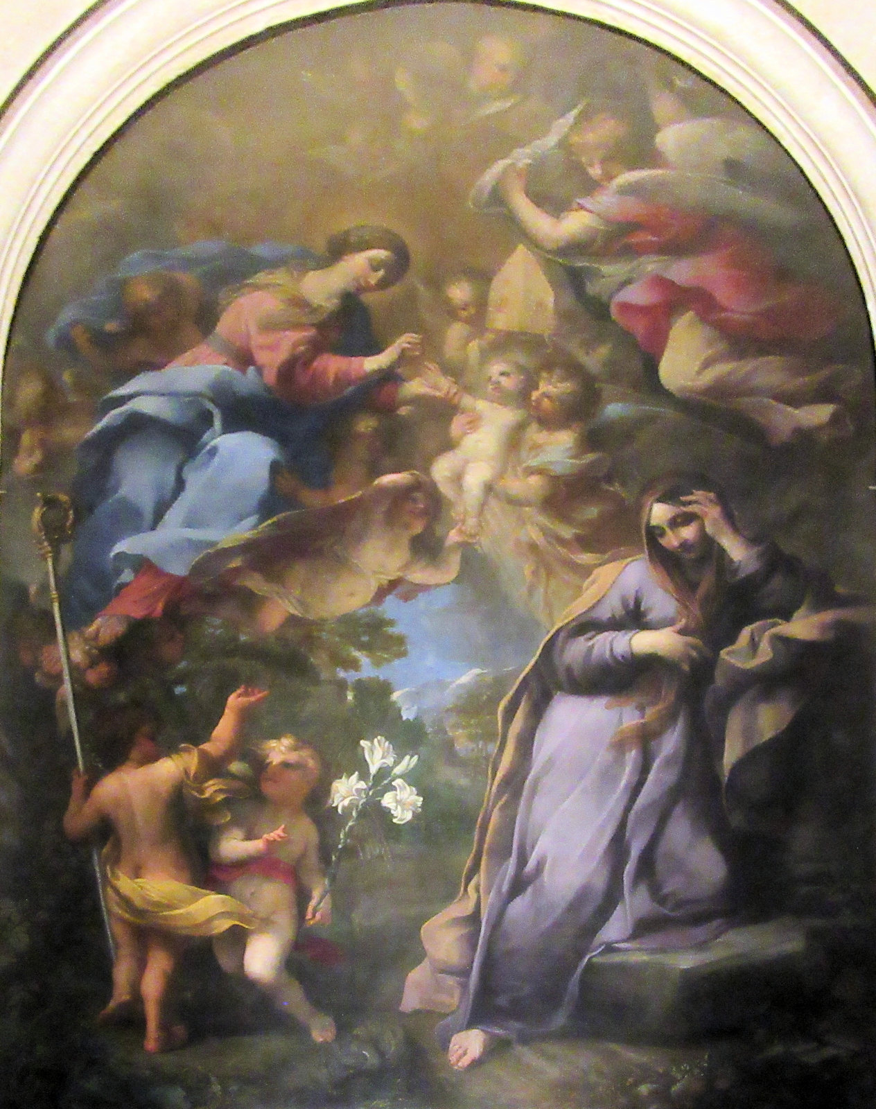 Raffaele Vanni: Die Erscheinung der Maria vor Roberts schwangerer Mutter, vor 1673, in der Kirche Santa Croce in Gerusalemme in Rom