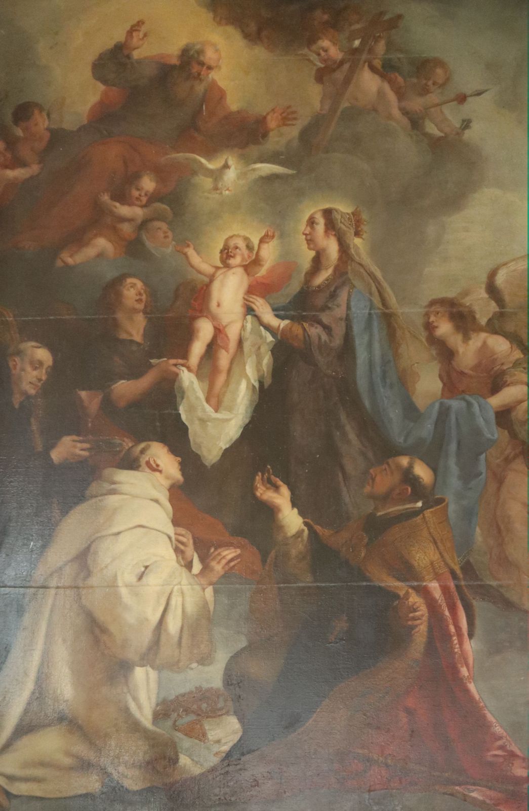 Gaspar de Grayer (1584 – 1669) : Robert (rechts) mit Bernhard von Clairvaux (links) vor Maria in der himmlischen Herrlichkeit, 1673, in der Kapelle des ehemaligen Klosters Ourscamp bei Noyon in Frankreich