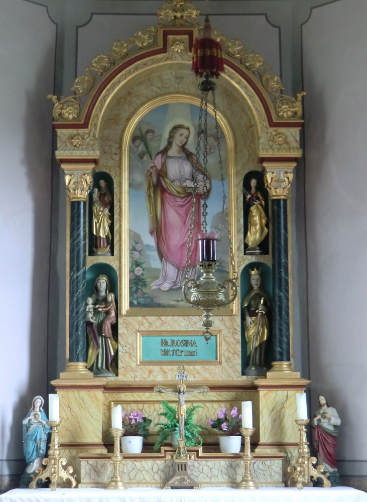 Altar der Rosinakapelle in Wenglingen mit Altarbild von Pfarrer Kögel, um 1730