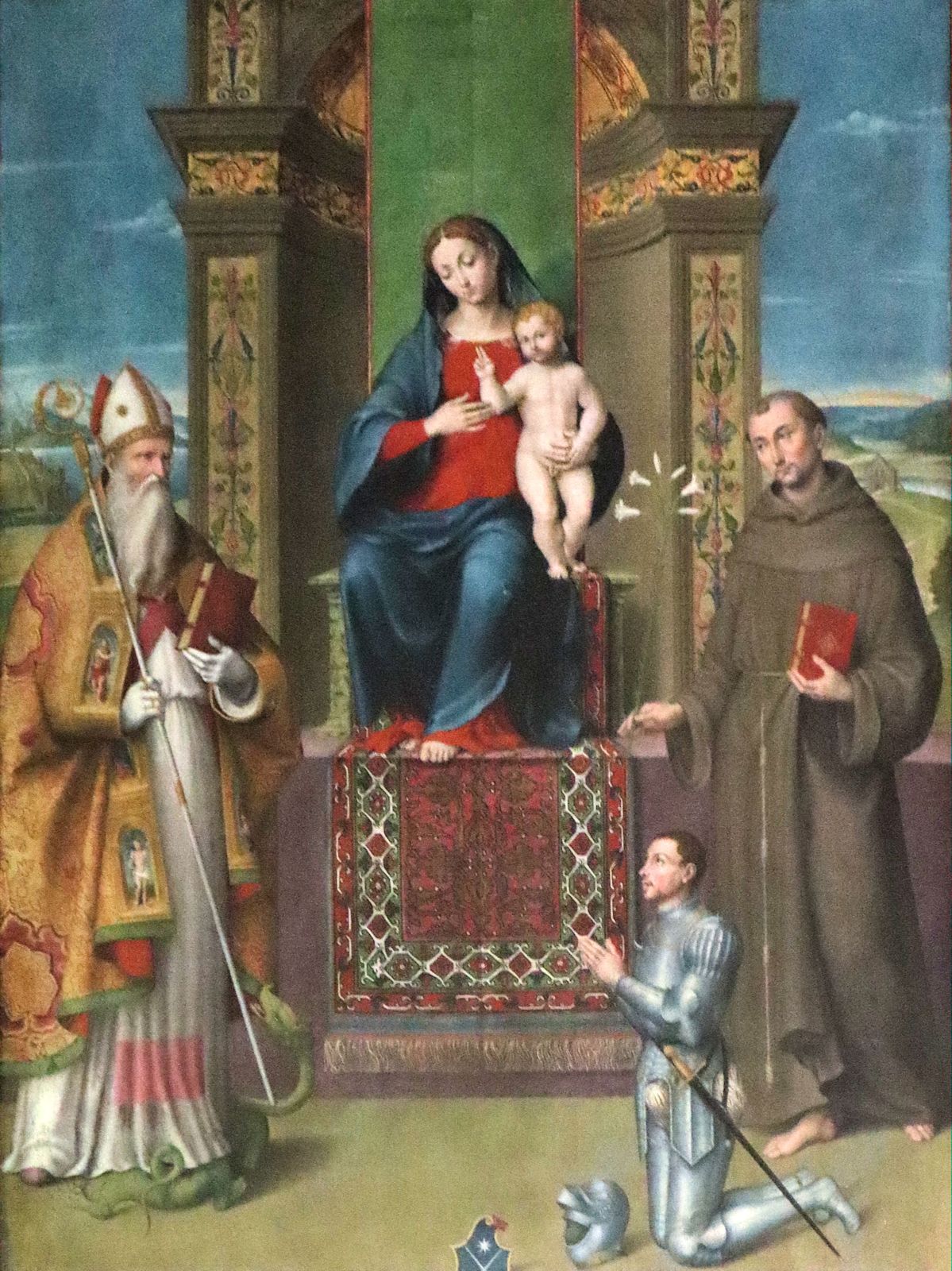 Luca Longhi Rufillus (links) und Antonius von Padua vor Maria, Altarbild, 1530, in der Basilika San Rufillo in Forlimpopoli