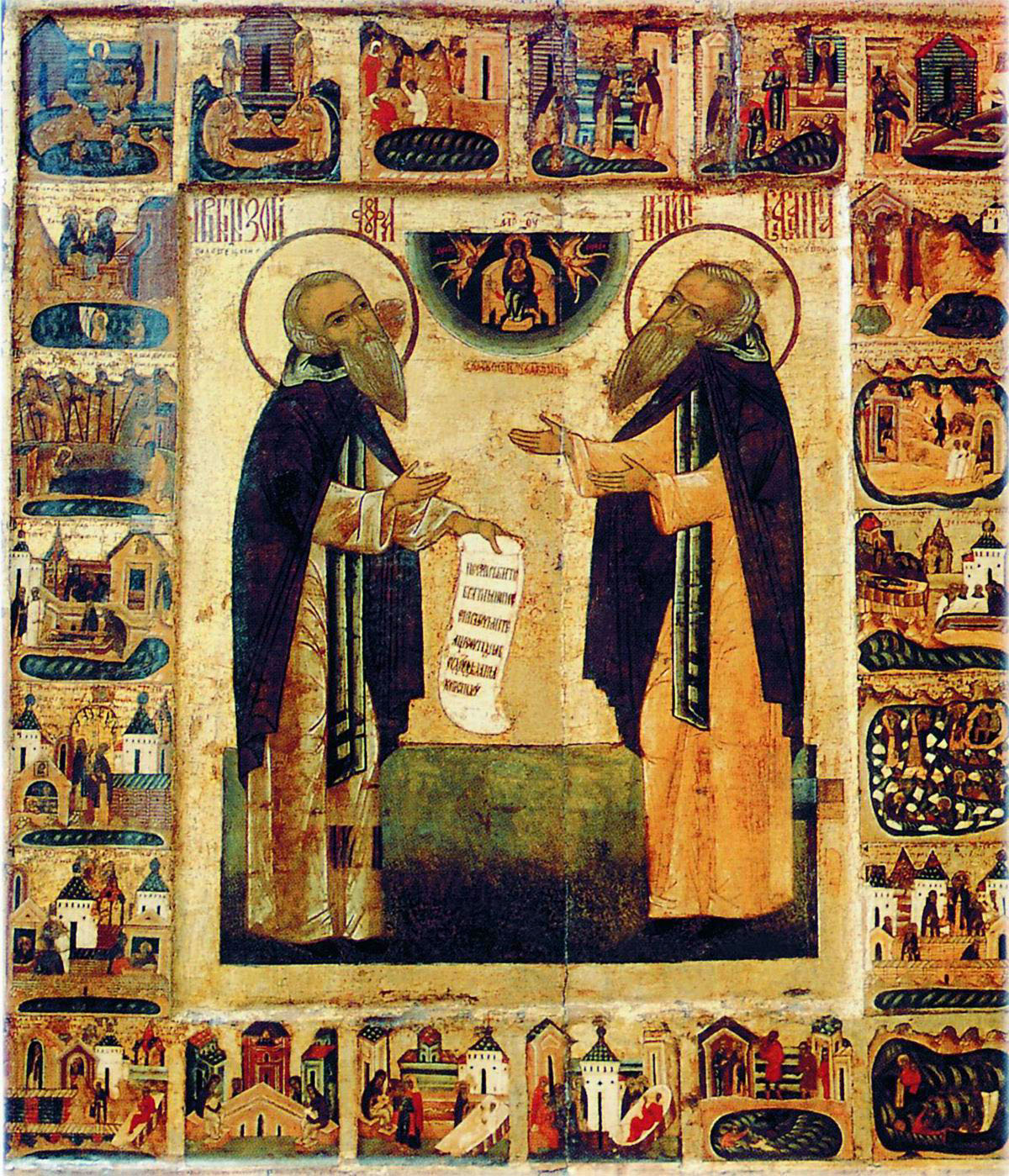 russische Ikone: Zosimas von Solowezki (links) und Sabatius, im Staatlichen Russischen Museum in St. Petersburg